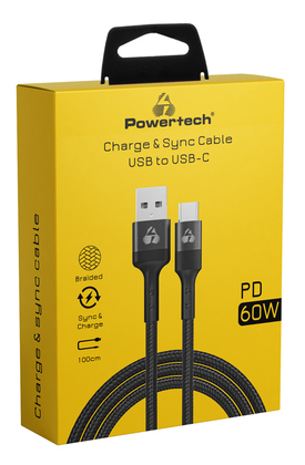 POWERTECH καλώδιο USB σε USB-C PTR-0128, PD 60W, copper, 1m, μαύρο