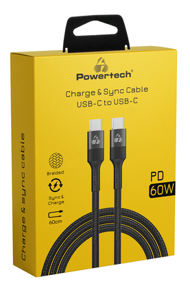 POWERTECH καλώδιο USB-C PTR-0131, PD 60W, copper, 60cm, μαύρο