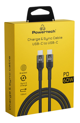 POWERTECH καλώδιο USB-C PTR-0130, PD 60W, copper, 1m, μαύρο