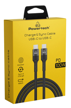 POWERTECH καλώδιο USB-C PTR-0133, PD 100W, copper, 60cm, μαύρο