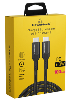 POWERTECH καλώδιο USB-C PTR-0135, PD 60W, 10Gbps, copper, 1m, μαύρο