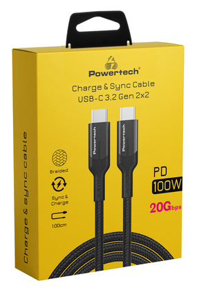 POWERTECH καλώδιο USB-C PTR-0136, PD 100W, 20Gbps, copper, 1m, μαύρο