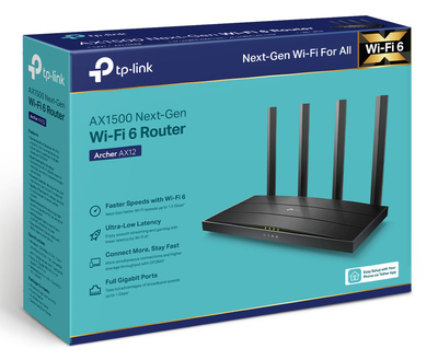TP-LINK Router Archer AX12, WiFi 6, 1.5Gbps AX1500, Dual Band, Ver. 1.0 TP-LINK Router Archer AX12, WiFi 6, 1.5Gbps AX1500, Dual Band, Ver. 1.0