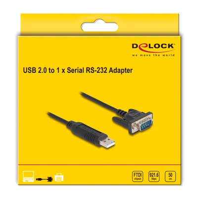 DELOCK καλώδιο USB σε RS-232 66461, 921.6Kbps, 50cm, μαύρο