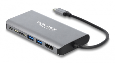 DELOCK docking station 87683, 7 θύρες, USB-C, 100W PD, 4K, MST, γκρι