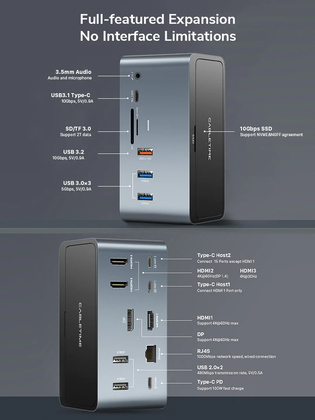 CABLETIME docking station DOCK162-AG2 15 θύρες, M.2 NVME, 4K 100W, γκρι