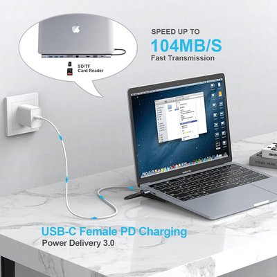 POWERTECH docking station CAB-UC080, 10 θυρών, βάση laptop, USB-C, γκρι