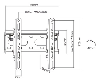 POWERTECH επιτοίχια βάση PT-1126 για τηλεόραση 23-43", έως 45kg