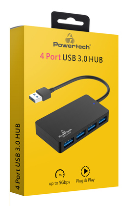 POWERTECH USB hub PT-1145, 4x θυρών, 5Gbps, USB σύνδεση, μαύρο