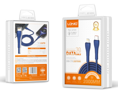 LDNIO καλώδιο Lightning σε USB-C LC672I, 30W PD, 2m, μπλε LDNIO καλώδιο Lightning σε USB-C LC672I, 30W PD, 2m, μπλε