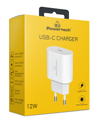 POWERTECH φορτιστής τοίχου PT-1150, USB-C, 12W, λευκός