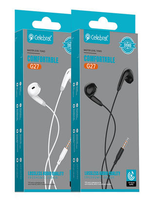 CELEBRAT earphones με μικρόφωνο G27, 3.5mm σύνδεση, Φ14mm, 1.2m, λευκά