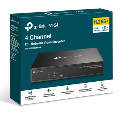 TP-LINK NVR καταγραφικό VIGI NVR1004H-4P, 8MP, 4 κανάλια PoE, Ver. 1.0