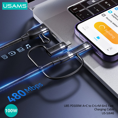 USAMS καλώδιο USB/USB-C σε 3 in 1 US-SJ646, PD 100W, 2m, μαύρο