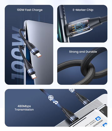 USAMS καλώδιο USB-C σε USB-C US-SJ632, 100W PD, 1.2m, μωβ