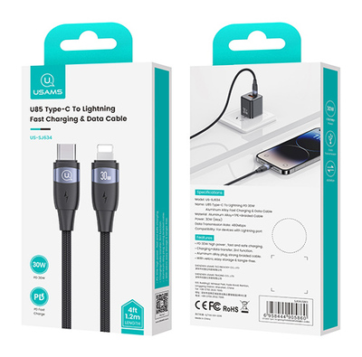 USAMS καλώδιο Lightning σε USB-C US-SJ634, 30W PD, 1.2m, μαύρο