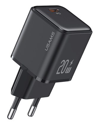 USAMS φορτιστής τοίχου US-CC183, USB-C θύρα εξόδου, 20W PD, μαύρος