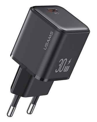 USAMS φορτιστής τοίχου US-CC186, USB-C θύρα εξόδου, 30W PD, μαύρος