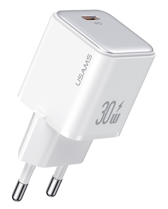 USAMS φορτιστής τοίχου US-CC186, USB-C θύρα εξόδου, 30W PD, λευκός