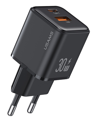 USAMS φορτιστής τοίχου US-CC189, USB & USB-C, 30W PD, μαύρος