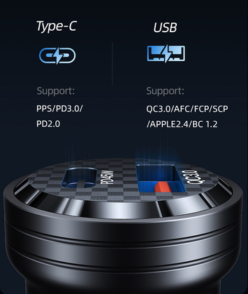 USAMS φορτιστής αυτοκινήτου US-CC175, USB & USB-C, 45W, QC & PD, μωβ