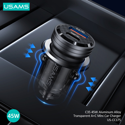 USAMS φορτιστής αυτοκινήτου US-CC175, USB & USB-C, 45W, QC & PD, μωβ