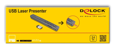 DELOCK τηλεχειριστήριο παρουσιάσεων 64250 με laser & πλήκτρα, 30m, γκρι