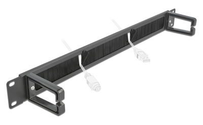 DELOCK cable management 66486, 19"/1U rack, 2x γάντζοι & βούρτσα, μαύρο