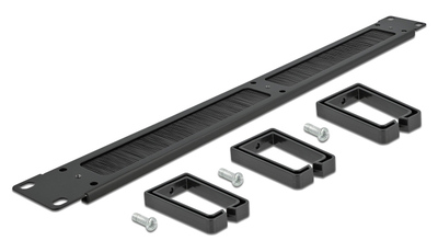 DELOCK cable management 66488, 19"/1U rack, 3x γάντζοι & βούρτσα, μαύρο