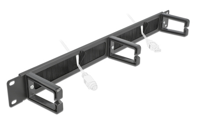 DELOCK cable management 66488, 19"/1U rack, 3x γάντζοι & βούρτσα, μαύρο