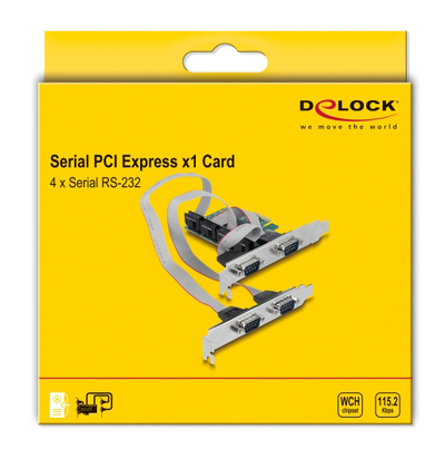 DELOCK κάρτα επέκτασης PCIe σε 4x RS-232 90410, 115.2Kbps