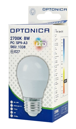 OPTONICA LED λάμπα G45 1338, 8W, 2700K, 710lm, E27