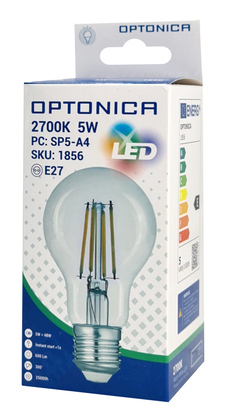 OPTONICA LED λάμπα A60 1856, Filament, 5W, 2700K, 600lm, E27