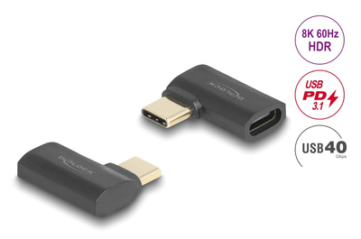 DELOCK αντάπτορας USB-C 60245, αρσενικό σε θηλυκό, 240W, 40Gbps, μαύρος