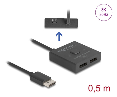 DELOCK DisplayPort switch 18906, 2 σε 1, bidirectional, 8K/30Hz, μαύρο