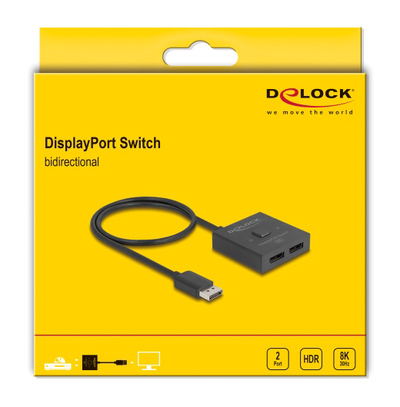 DELOCK DisplayPort switch 18906, 2 σε 1, bidirectional, 8K/30Hz, μαύρο