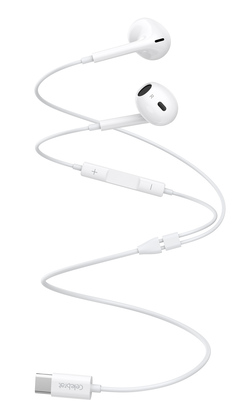 CELEBRAT earphones με μικρόφωνο E400, USB-C σύνδεση, Φ14mm, 1.2m, λευκά