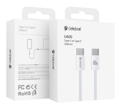 CELEBRAT καλώδιο USB-C U600, 60W, 480Mbps, 1m, λευκό