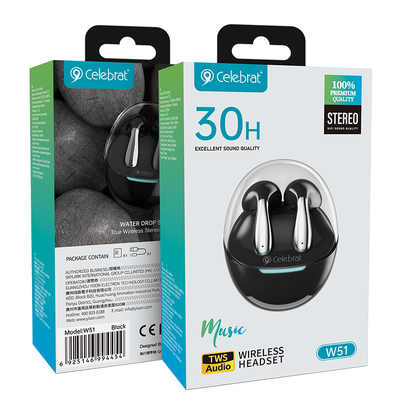 CELEBRAT earphones με θήκη φόρτισης W51, True Wireless, Φ13mm, μαύρα