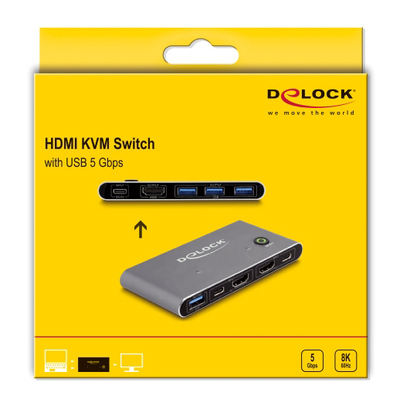 DELOCK HDMI KVM switch 18647 με 4x θύρες USB 5Gbps, 8K/30Hz, γκρι