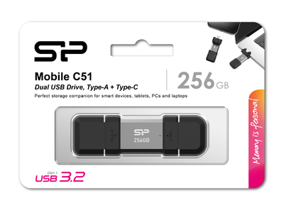 SILICON POWER USB Flash Drive C51, USB/USB-C, 256GB, 200MBps, ασημί