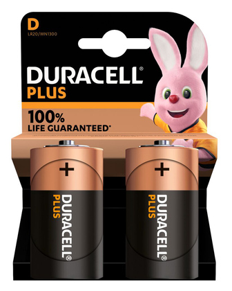 DURACELL αλκαλικές μπαταρίες Plus, D/LR20, 1.5V, 2τμχ