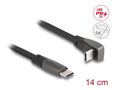 DELOCK καλώδιο USB-C 80750, 60W, flat, γωνιακό, 480 Mbps, 14cm, μαύρο