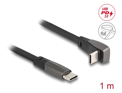 DELOCK καλώδιο USB-C 80751, 60W, flat, γωνιακό, 480 Mbps, 1m, μαύρο