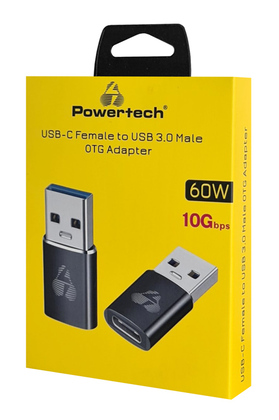 POWERTECH αντάπτορας USB 3.0 σε USB-C PTR-0147, 10 Gbps, 60W, γκρι