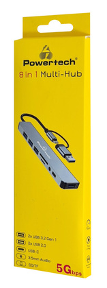 POWERTECH USB hub PTR-0151 με card reader, 8 θυρών, USB & USB-C, γκρι POWERTECH USB hub PTR-0151 με card reader, 8 θυρών, USB & USB-C, γκρι