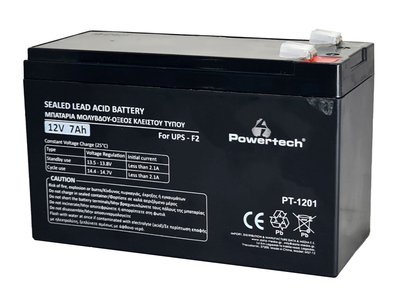POWERTECH μπαταρία μολύβδου PT-1201 για UPS, 12V 7Ah, F2
