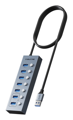 CABLETIME USB hub CT-HUBU7-AG, 7x θυρών, 5Gbps, USB σύνδεση, 1m, γκρι