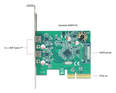 DELOCK κάρτα επέκτασης PCI Express x4 σε 2x USB-C 90397, 10 Gbps