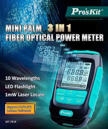 PROSKIT πολύμετρο οπτικών ινών MT-7618, μέτρηση ισχύος & VFL, 1mW